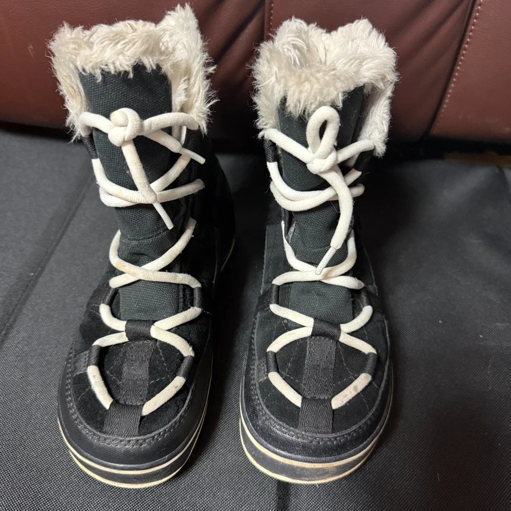 Sorel NL2079-010 Womens Waterproof Winter Snow Boots Black Faux Fur Size‎ 5